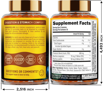Probiotic Gummies 10B CFU with Prebiotic Fiber for Digestion & Immune Support