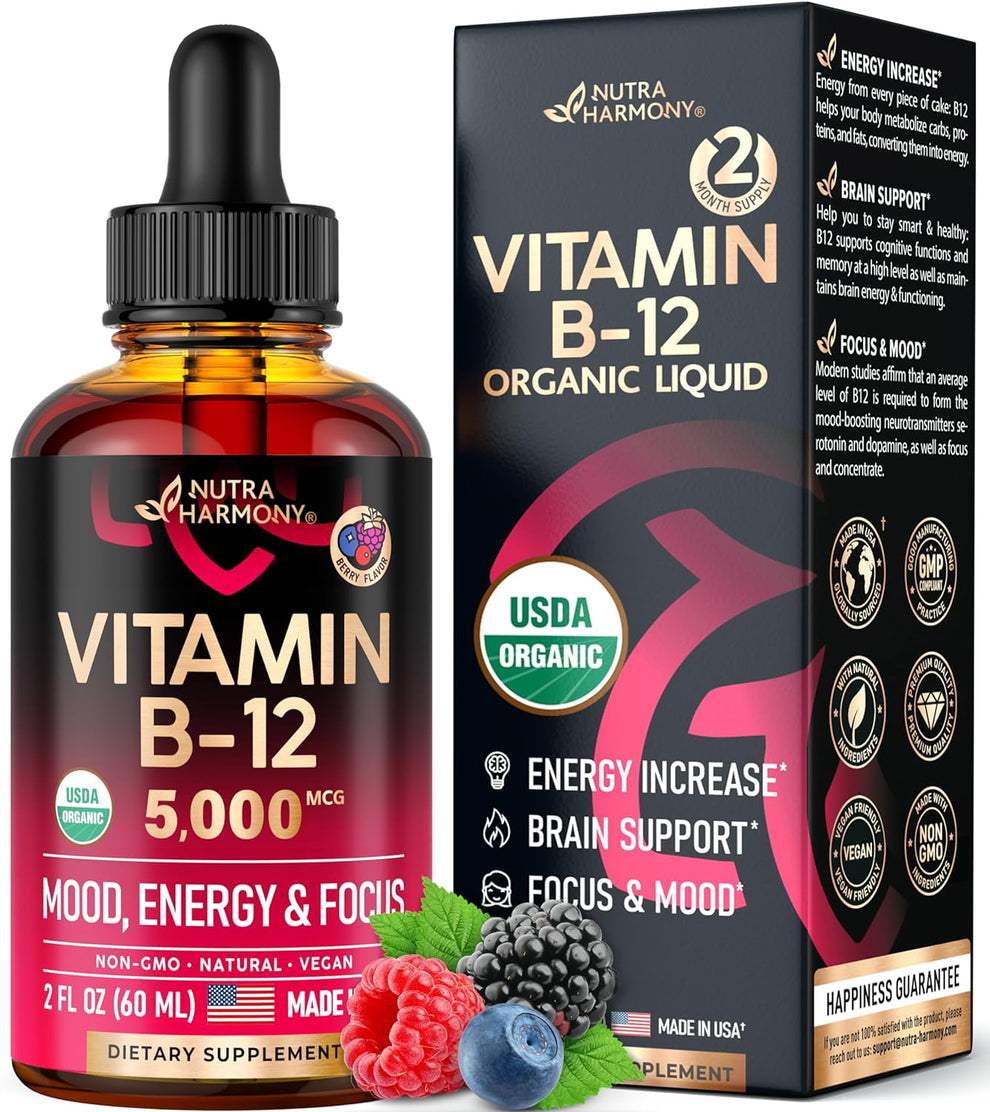 USDA Organic Vitamin B12 Sublingual Drops NUTRAHARMONY