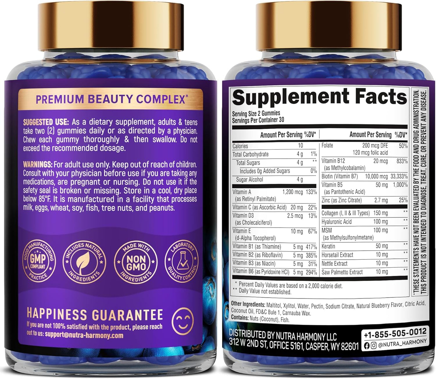 Biotin & Collagen Gummies for Hair Growth Support, Skin & Nail Strength - Blueberry