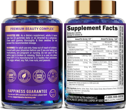 Biotin & Collagen Gummies for Hair Growth Support, Skin & Nail Strength - Blueberry