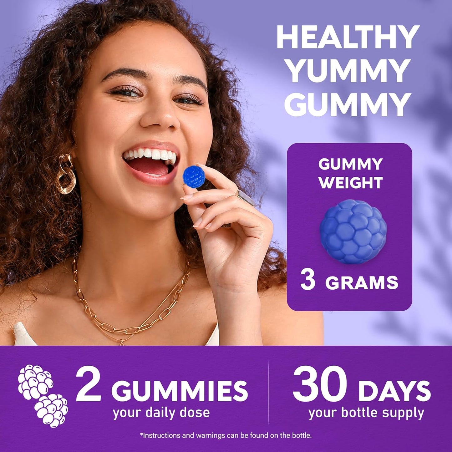 Biotin & Collagen Gummies for Hair Growth Support, Skin & Nail Strength - Blueberry