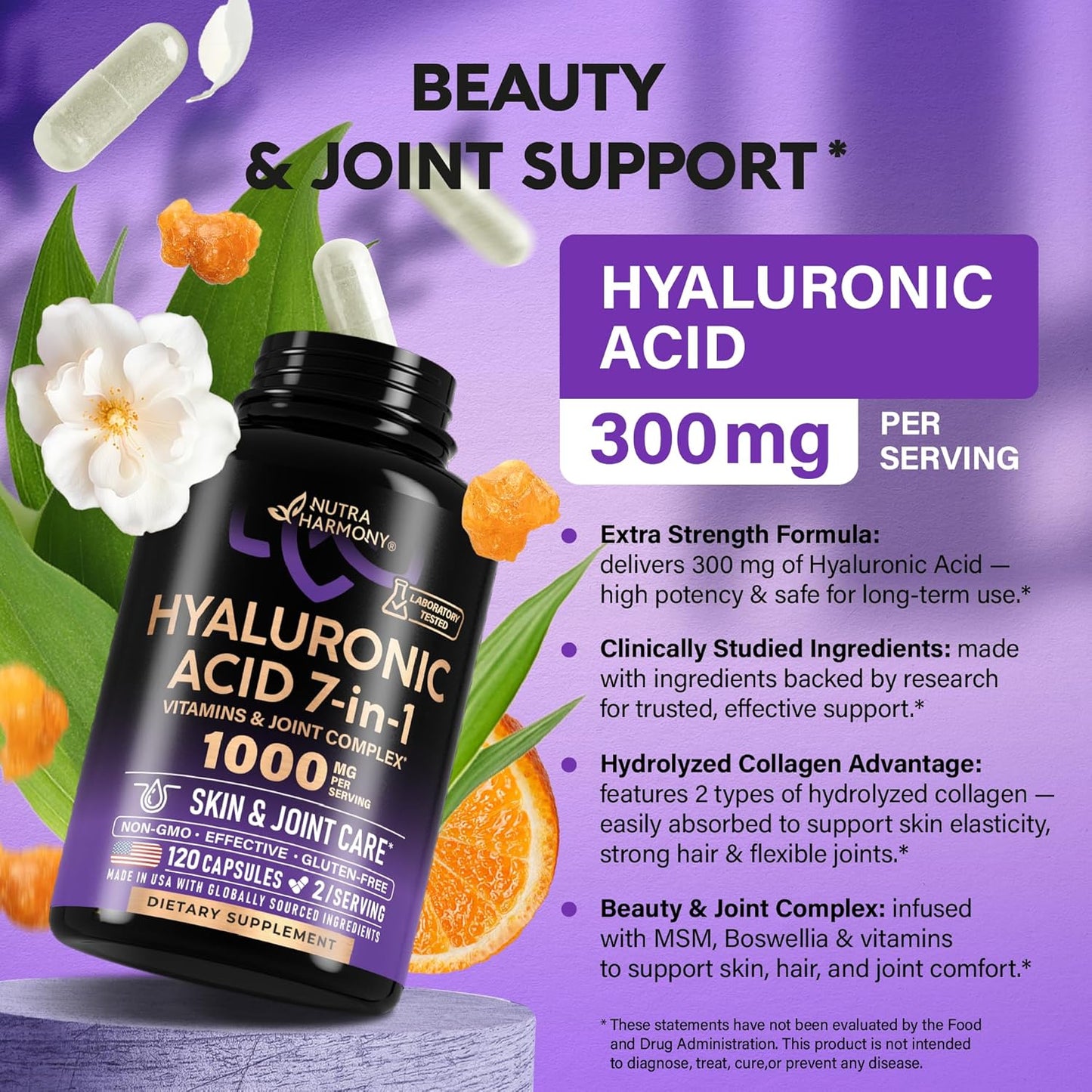 Hyaluronic Acid Supplement Complex 7-in-1 for Skin Hydratation & Joint Comfort