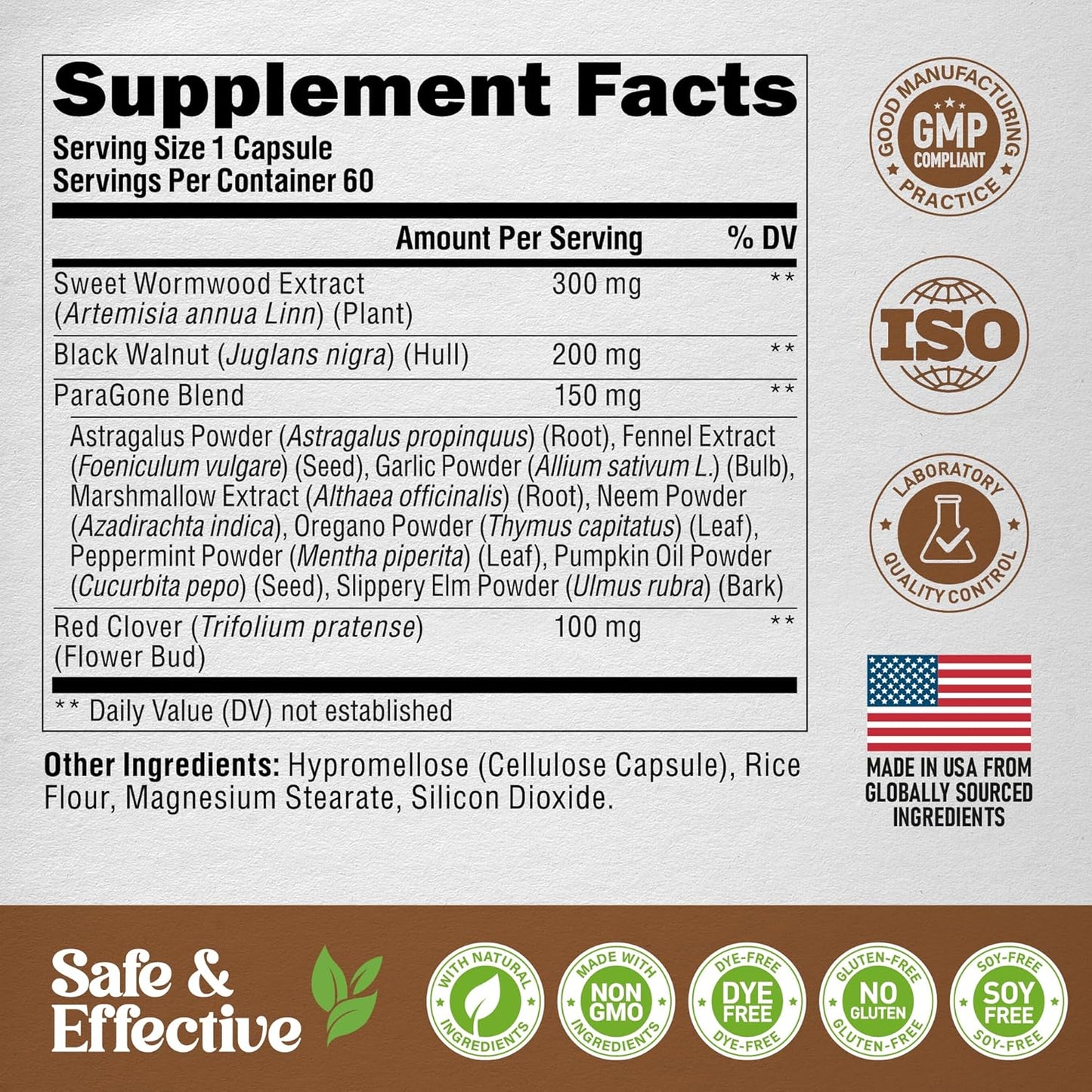 ParaGone Cleanse Complex for Men & Women with Wormwood, Black Walnut, Clove, Astragalus etc.