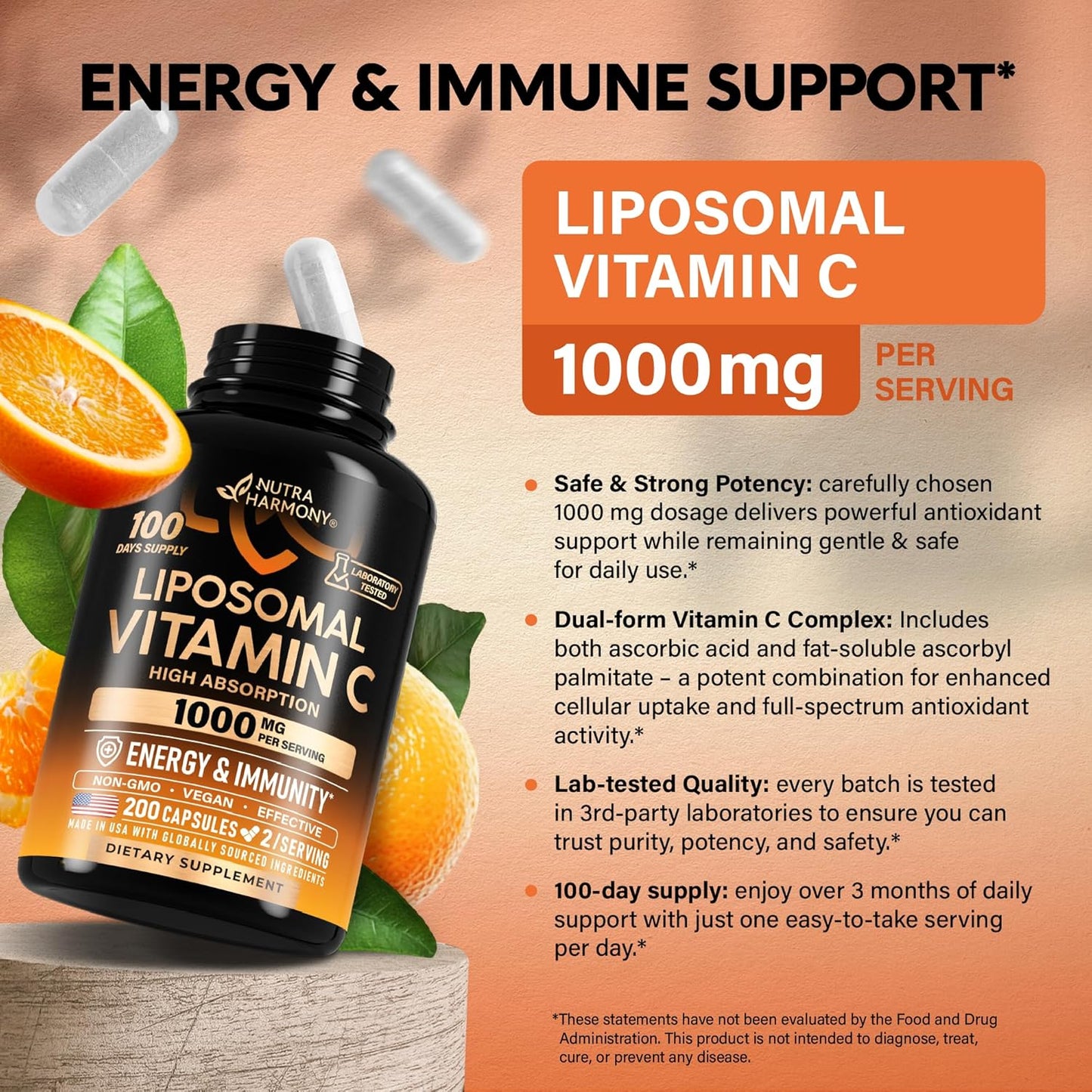 Liposomal Vitamin C 1000 mg - High Absorption & Gentle On Stomach