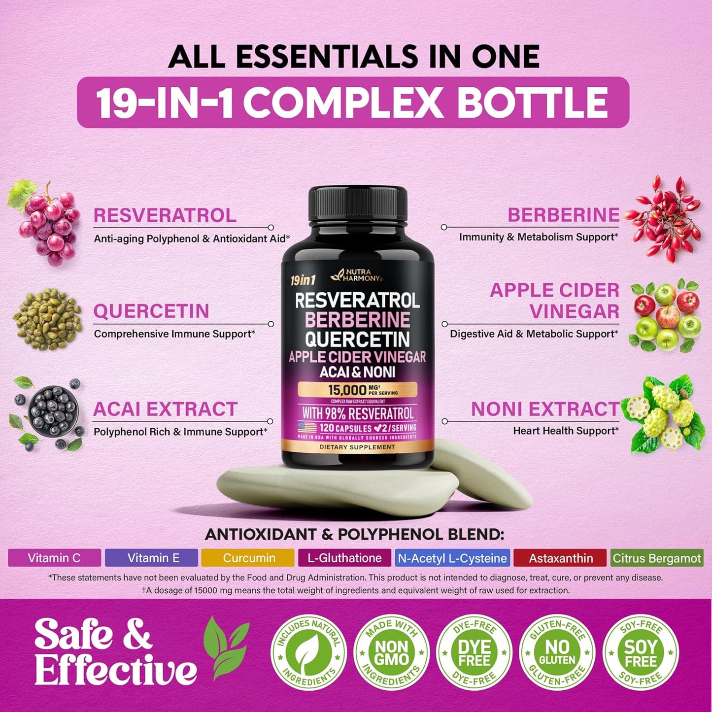 Resveratrol | Berberine | Quercetin | Apple Cider Vinegar - 19-in-1 Polyphenol Complex