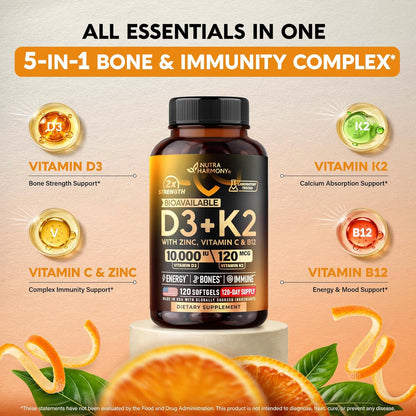Vitamin D3 K2 Softgels For Immune & Mood Support