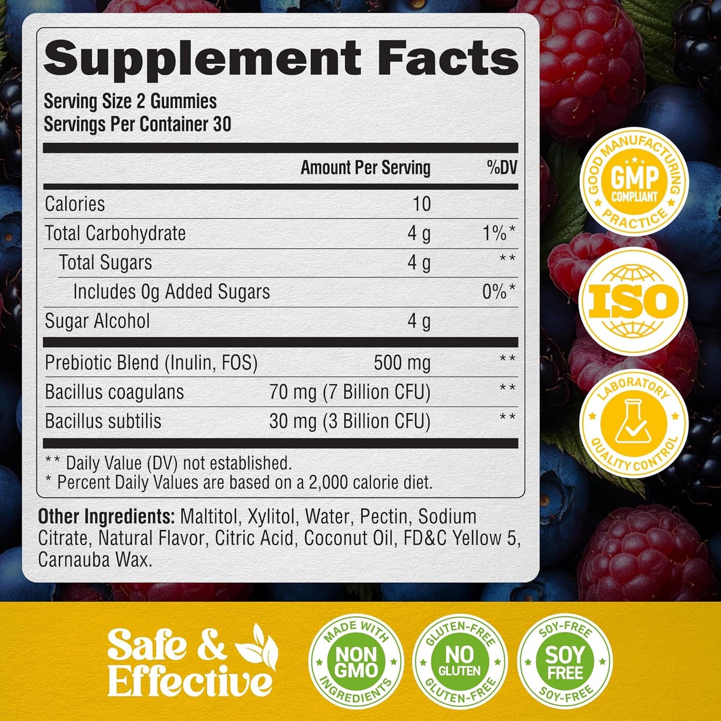 Probiotic Gummies 10B CFU with Prebiotic Fiber for Digestion & Immune Support