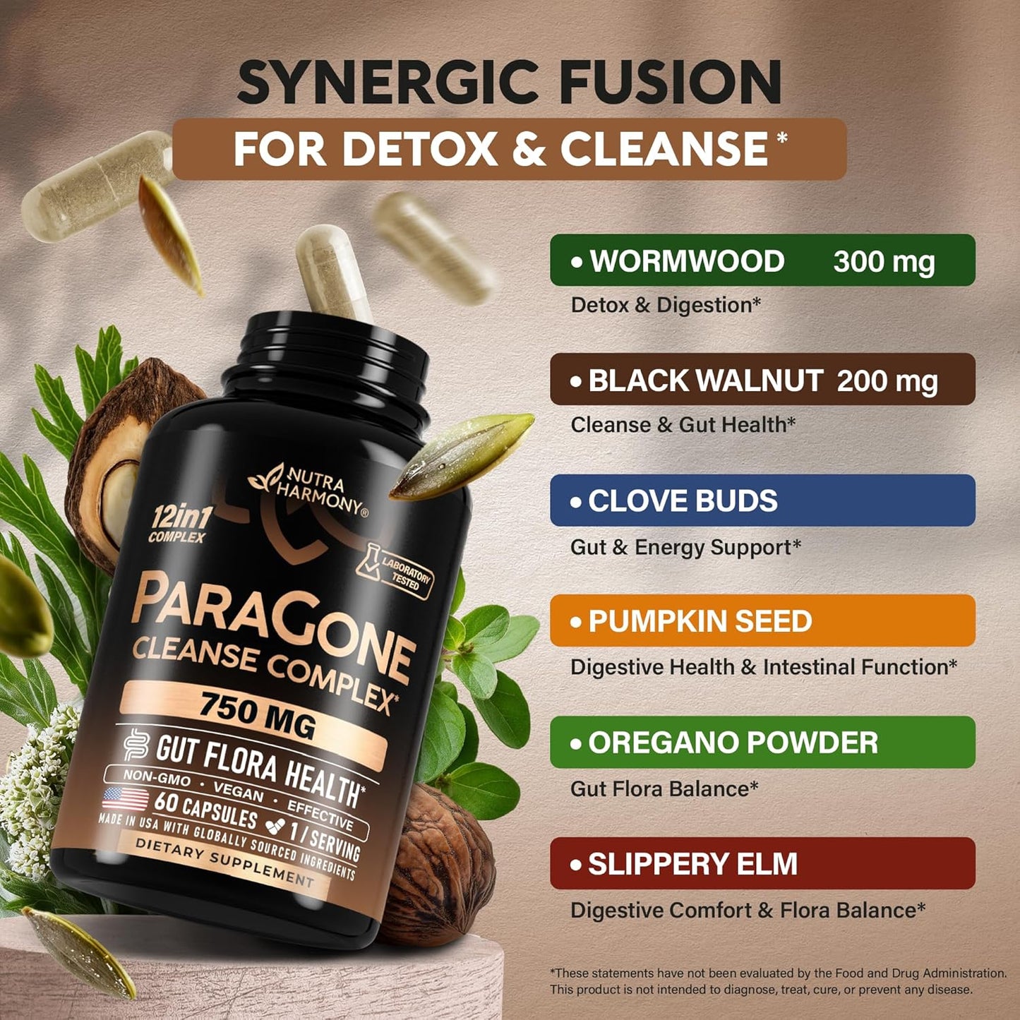 ParaGone Cleanse Complex for Men & Women with Wormwood, Black Walnut, Clove, Astragalus etc.