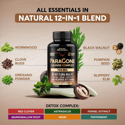 ParaGone Cleanse Complex for Men & Women with Wormwood, Black Walnut, Clove, Astragalus etc.