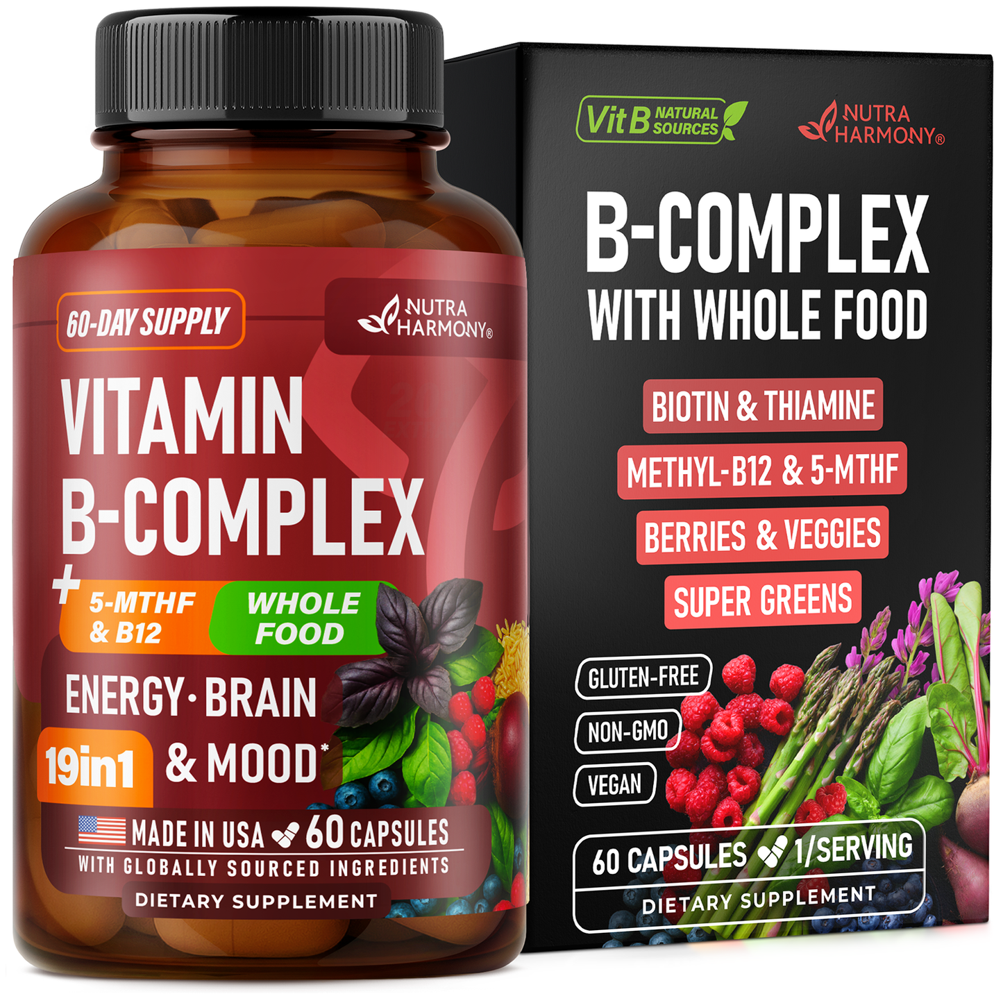 Vitamin B Complex with Astragalus & Whole Food Blend for Energy, Metabolism & Brain