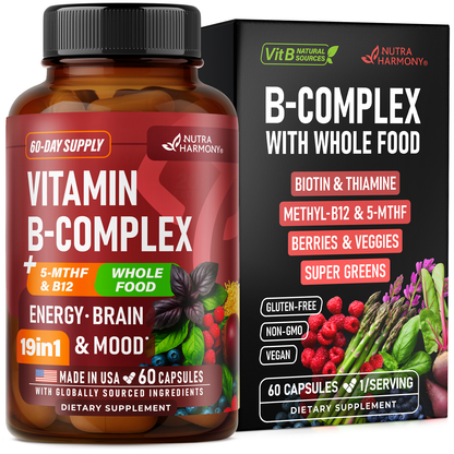 Vitamin B Complex with Astragalus & Whole Food Blend for Energy, Metabolism & Brain