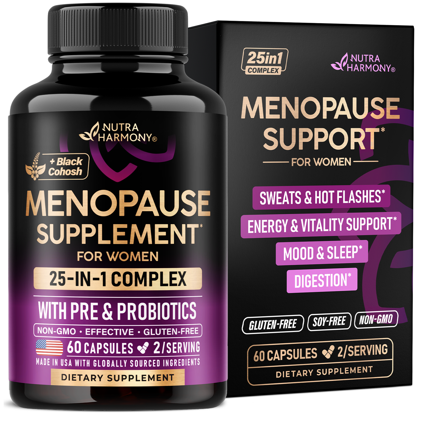 Menopause Supplement for Women with Dong Quai, Black Cohosh, Prebiotics & Probiotics