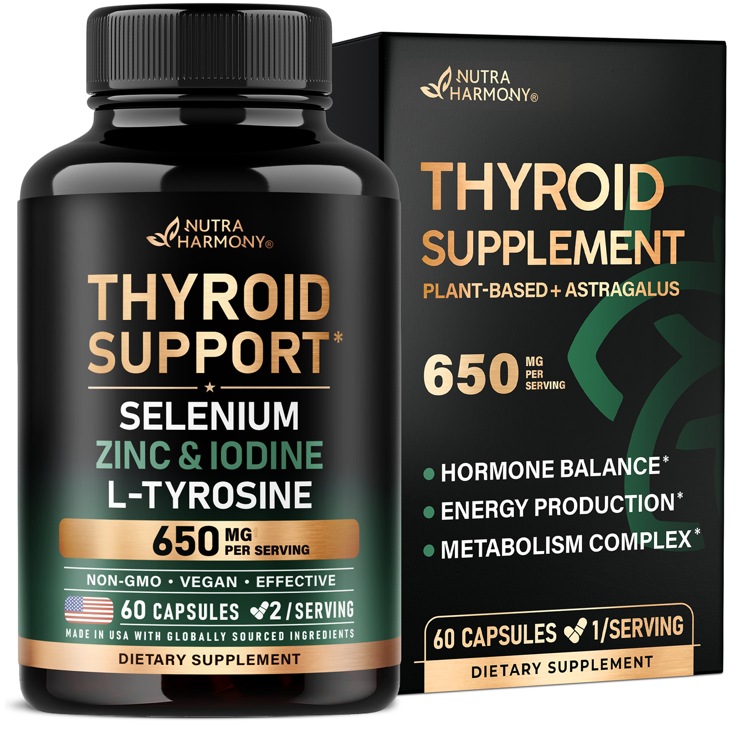 Thyroid Support with Selenium, Zinc & Iodine, L-Tyrosine, Magnesium, Adaptogen Herbs